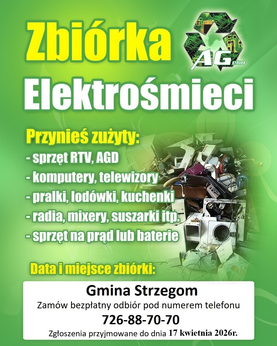 Zbiórka elektrośmieci 17 kwietnia 2026
